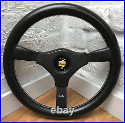Genuine Momo Cavallino 350mm black leather steering wheel. Retro Classic. 7C