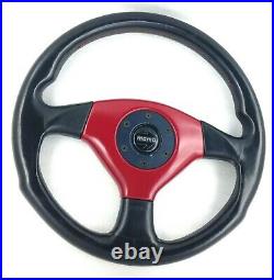 Genuine Momo Cobra 360mm black leather, red centre steering wheel. 1992. 18B