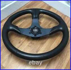 Genuine Momo D36, 360mm black leather steering wheel with horn. 1993 Classic 7D