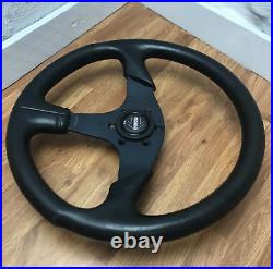 Genuine Momo D36, 360mm black leather steering wheel with horn. 1993 Classic 7D