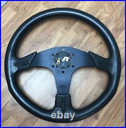 Genuine Momo D36, 360mm black leather steering wheel with horn. 1993 Classic 7D