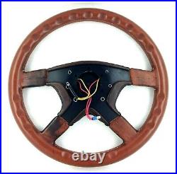 Genuine Momo Ghibli 4 380mm brown leather 4 spoke steering wheel. Rare 1984 7E