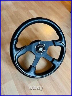 Genuine Momo Ghibli M36 4 spoke Black Leather steering wheel with VW Hub