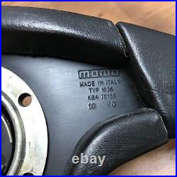 Genuine Momo M36 Ghibli 360mm black leather 4 spoke steering wheel, 1990. 7C