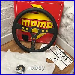 Genuine Momo Prototipo 370mm black leather steering wheel. New other. 7B