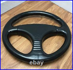 Genuine Momo V36, 360mm black leather, 3 spoke steering wheel. D&W. 7D