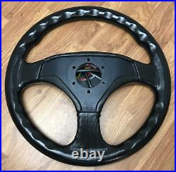 Genuine Momo V36, 360mm black leather, 3 spoke steering wheel. D&W. 7D