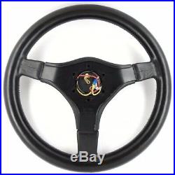 Momo Master 360mm 3 spoke black leather car steering wheel. Genuine. Classic 7C